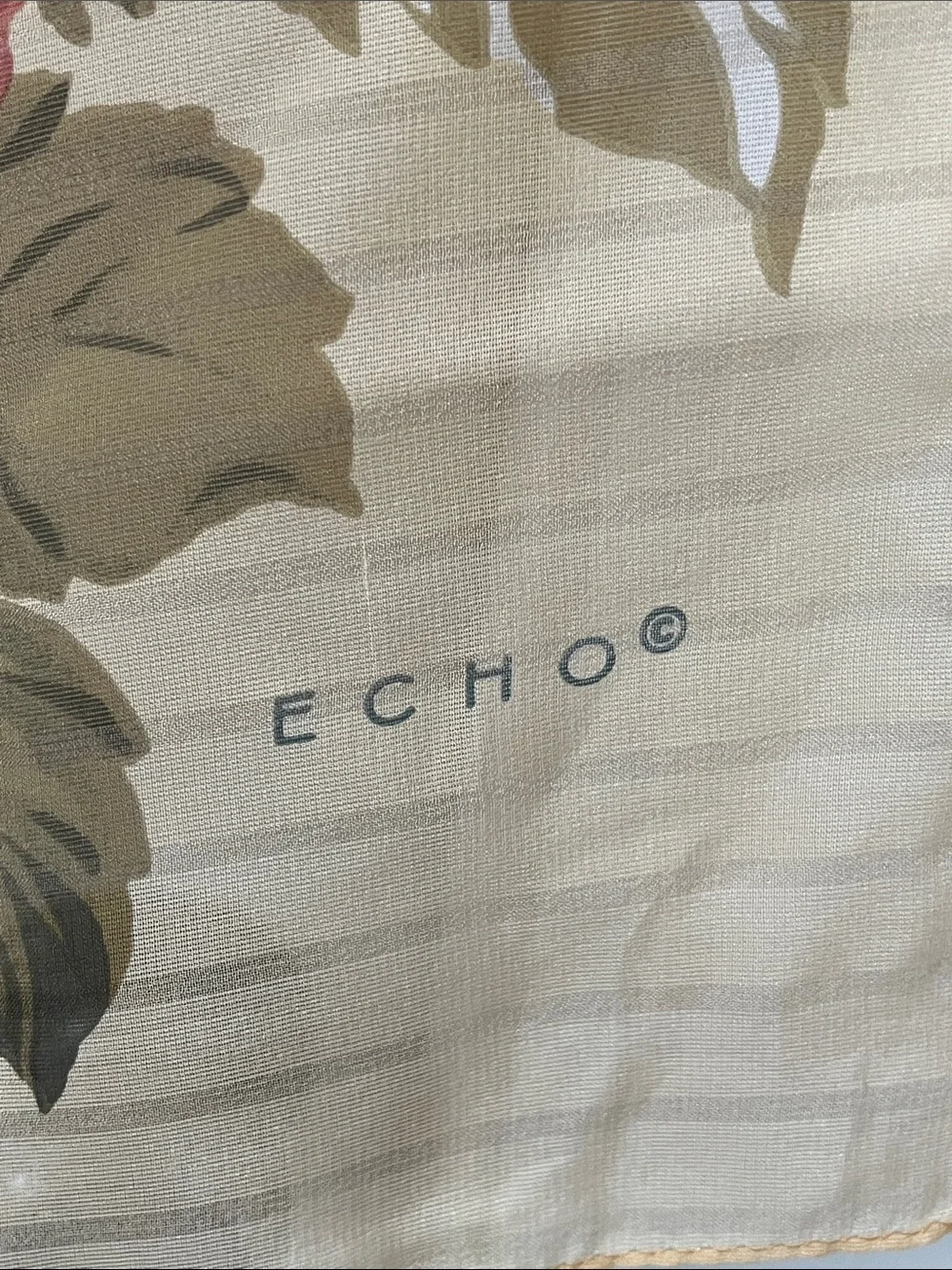 Vintage Echo Silk Scarf Sheer Floral Yellow 34x36 Cottagecore Romantic Square